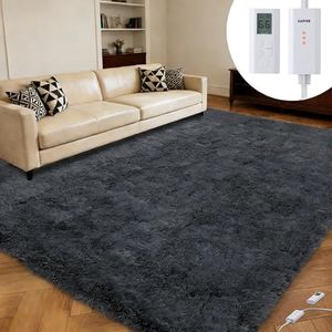 Garvee Wireless Heated Floor Mat 8x10, Electric Heated Rug with 6 Heat Settings & 2-10H Timer, Soft Plush Heating Mat Carpet Foot Warmer for Living Room Bedroom Office Game Room, Dark Grey