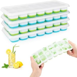 RISVOWO Cubiteras para Hielo con Tapa, 4 Piezas Moldes de Cubitos Hielo Silicona Sin BPA y Certificado LFGB, 56 Moldes Hielo, Apilables Bandeja Cubo Hielo para Whisky Cola Congelado
