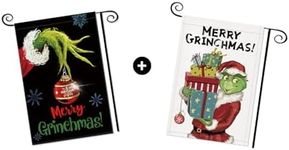 Christmas Grinch Garden Flag Decorations Outdoor Yard Flags for Outside Decor Winter Merry Grinchmas Sign 12x18 Double Sided Holiday Burlap Santa Xmas