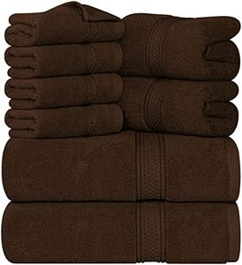 Utopia Towels 8-Piece Premium Towel Set, 2 Bath Towels, 2 Hand Towels, and 4 Wash Cloths, 600 GSM 100% Ring Spun Cotton Highly Absorbent Towels for Bathroom, Gym, Hotel, and Spa (Dark Brown) (UT1060)