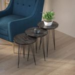 PAK HOME Set of 3 Nesting End Tables Round Wood Stacking Coffee Side Accent Sofa Table with Metal Legs for Living Room, Home Office, Nightstands for Bedroom (Black Marble)