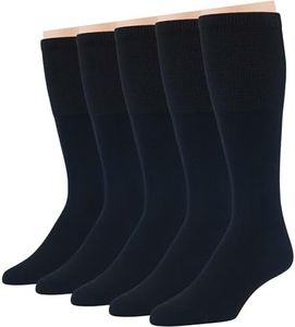 7BigStars Men Diabetic Loose Dress Business Cotton Mid Calf Socks - 5 Pack Large - Solid Casual - Sock Size 10-13 Shoe Size 9-12 L Black