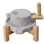 Nizodo Artisanal Manual Stone Grain Mill - Crafted with Natural Granite Millstones on Solid Wood Base, for Home Flour Grinding of Wheat, Spices, Ideal for Bread and Tortillas (7.87x11.8in)