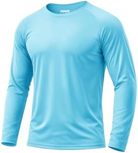 Boladeci Hiking Shirt Men UPF 50 Long Sleeve Sun Protection Shirts UV Shirts Cooling Shirts for Men Workout Shirts Tee Tops Sunproof T-Shirts Rash Guard Ice Blue L Swimwear Men's T-Shirts