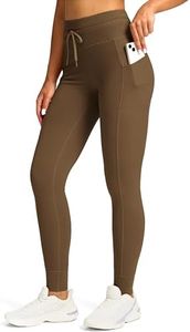 Soothfeel Women's High Waisted Fleece Lined Leggings with Pockets Water Resistant Thick Thermal Warm Winter Ski Hiking Pants Brown