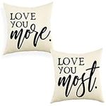 Ogiselestyle Set of 2 Farmhouse Throw Pillow Cover with Love You More Love You Most Quote 18x18 Inch Decorative Rustic Cushion Cover Housewarming Gifts Family Room Décor