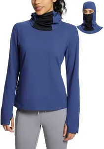 baleaf Women's Running Hiking Gear Ski Mask Long Sleeve Cowl Neck Thermal Tops Cold Weather Turtleneck Blue XL