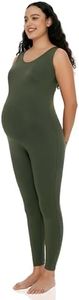 POSHDIVAH Women's Maternity Jumpsuit Romper Pregnancy Leggings Sleeveless Tank Top Bodycon Bodysuit Shapewear, Green Medium