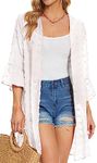 Women Kimono Cardigan Sheer Long Kimono Half Sleeve Chiffon Loose Shawl Tops (Swiss Dot White,L)