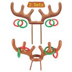 Christmas Party Reindeer Toss Games,2Set Inflatable Reindeer Antler Hat Game with 8 Rings,Fun Secret Santa Gifts Christmas Hoopla Crackers Eve Box Fillers for Kids Adults Xmas Family Party Fun Games