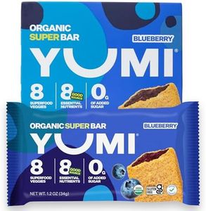 YUMI Organic Breakfast Superbar, Gluten-Free, No Added Sugar, 7+ Vegetables, Soft-Baked Crust, Healthy Snack Bars for Kids, School Safe, Healthy Alternative to Granola Bars or Cereal Bars, Blueberry (30ct)