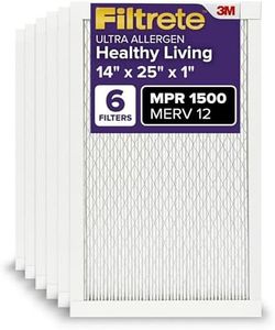 Filtrete 14x25x1 AC Furnace Air Filter, MERV 12, MPR 1500, CERTIFIED asthma & allergy friendly, 3 Month Pleated 1-Inch Electrostatic Air Cleaning Filter, 6-Pack (Actual Size 13.81x24.81x0.78 in)