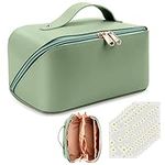 Makeup Organiser Make Up Bag: PU Leather Travel Makeup Bag - Large Cosmetic Bags for Women Girls - Green Makeup Bags with Compartments