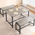 GAOMON Dining Table Set for 4, Kitchen Table with Benches, Rectangular Dining Room Table Set with 2 Sturdy Benches, 3 Piece Kitchen Table Set for Small Space, Apartment, Studio, Retro Gray