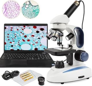 AmScope M158C-E Compound Monocular Microscope, WF10x and WF25x Eyepieces, 40x-1000x Magnification, Brightfield, LED Illumination, Plain Stage, 110V, Includes 0.3MP Camera and Software