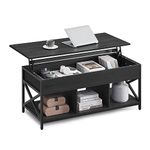 VASAGLE Lift Top Coffee Table for Living Room, Industrial Coffee Table with Hidden Compartments and Storage Shelf, 19.7 x 47.2 x (19.3-24.4) Inches, Black with Wood Grain ULCT212B22