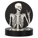 Nipichsha Coasters for Drinks, Set of 6 Absorbent Rubber Drink Coasters with Non-Slip Backing, Cute Drink Coasters for Cup Kitchen Home Decor Housewarming Gift, Round 4", Skull