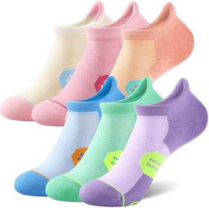 CS CELERSPORT 6 Pack Women's Ankle Running Socks Cushioned Low Cut Tab Athletic Socks, Vibrant Colored, Medium