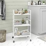 WINSTAR Metal Rolling Trolley with Lockable Wheels | Heavy Duty Multifunctional Metal Frame Cart | Ideal for Home, Kitchen, Bathroom and Office Storage | (White, 3-Tier)
