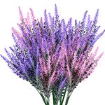 8 Pcs Artificial Lavender Flowers Bouquets, Decorative Plastic Faux Fake Flowers, Lavender Plants Greenery Shrubs Bushes Decorations for Indoor Outdoor Home Wedding Garden Decor - Purple & Pink