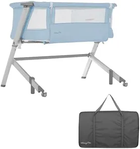 Dream On Me Skylar Bassinet and Beside Sleeper in Blue, Lightweight and Portable Baby Bassinet, Five Position Adjustable Height, Easy to Fold and Carry Travel Bassinet, JPMA Certified