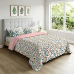 Urban Space 100% Cotton AC Comforter/Duvet/Blanket for Double Bed with 1 Cotton Double Bedsheet with 2 Pillow Cover Floral( 4 Piece bedding Set, Kashmir and Majestic aqua )