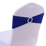 50PCS Spandex Chair Sashes Bows Elastic Chair Bands with Buckle Slider Sashes Bows for Wedding Decorations Without White Covers (Royal Blue)