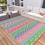 Outdoor Rug Carpet Waterproof 5x8 ft Colorful Patio Rug-Boho Reversible RV Camping Rug Mat for Camper Balcony Backyard Picnic Deck Rug Portable Red-Colorful