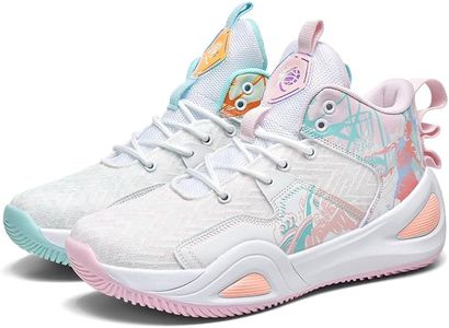 KIUSMETY Basketball Shoes for Womens Mens Breathable Fashion Sneakers Comfortable Volleyball Outdoor Non Slip Sport Woman Man Shoe Greenpink Size 6