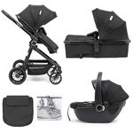 For Your Little One LITE 3 in 1 I-Size Travel System Black Pushchair, Buggy, Foldable, with Infant I-Size Car Seat, Rain Cover, Apron, for Newborn, from Birth to 3 Years