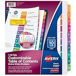 Avery Extra-Wide Ready Index Dividers for 3 Ring Binders, 10 Tab Set, Printable Table of Contents, White Paper, Multicolored Tabs, Works with Sheet Protectors, 1 Set (11165)