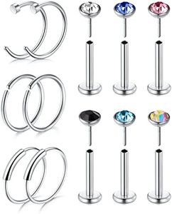 D.Bella 20G 8mm 32pcs Surgical Stainless Steel Nose Rings Hoop L Shaped Bone Screw Nose Rings Studs Nose Piercing Jewelry Set, Metal, bar-setting