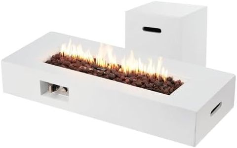 ECOTOUGE 2-Piece Rectangle Propane Fire Pit Table w/Tank Table, 50,000 BTU Outdoor Gas Fireplace with Stand for Patio, 42" Low Profile Fire Table with Rain Cover, Lava Rocks, Auto-Ignition, White