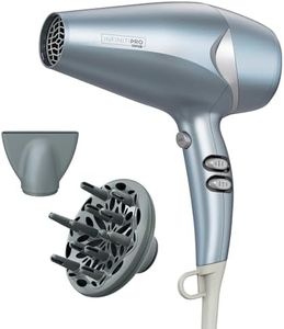 Infiniti PRO CONAIR Hair Dryer with Diffuser and Concentrator, 1875W Style & Shine Blow Dryer with Tourmaline and Ionic Conditioning to Fight Frizz, 3 Heat & 2 Speed Settings, Blue
