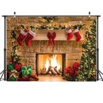 AIIKES 8x6FT Merry Christmas Backdrop Tree Sock Gift Family Party Decorations Backdrops Happy New Year Xmas Fireplace Theme Photography Background Pictures Banner Studio Decor Booth Props 11-209