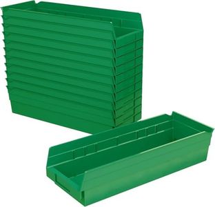Akro-Mils 30138 Plastic Shelf Bins, Heavy Duty Storage Bins for Garage, Closet, and Drawer Organization, 18" x 6-1/2" x 4", Green, 12-Pack