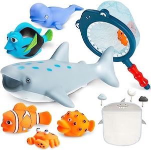 No Hole Mold Free Bath Toys for Toddlers 1-3, Water Toys for 6-12 Months Infants with Storage Bag, Baby Shark Toys for Pool, Bathtub, Beach, Shower, Tub, Kids Boys Girls Gifts