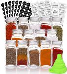 Estilo Complete Includes Clear Ti Spice Set 14 Glass Jars with Airtight Screw on Covers, Shaker Lids, 240 White and Black Labels, Collapsible Silicone Funnel-(4 oz