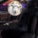 Altlue Real Genuine Sheepskin Seat Covers for Cars SUV Trucks Van RV Front Seats Sheepskin Car Seat Covers Sheepskin Auto Seat Covers Fuzzy Fleece Fur Car Seat Covers Universal Black (1 Piece)