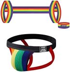 JOCKLAND Men's Jock Strap Set with Body Chest Harness, Elastic Waistband Sexy Underwear Halter Belt for Men, Rainbow, X-Large