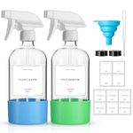 GIVAMEIHF 2 Pack Glass Spray Bottles with Silicone Sleeve,16oz Clear Glass Spray Bottles Refillable Empty Bottle with Adjustable Nozzle,Spray Bottle for Essential Oils,Cleaning Solutions,Pets,Hair