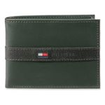 Tommy Hilfiger Men's Genuine Leather Passcase Wallet with Multiple Card Slots, Dark Green, One Size