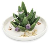 HinyBoeh Aloe-Ring-Holder Ceramic-Cactus-Jewelry-Dish-Tray with Decorative White Dish Trinket Tray Plate for Best Friends and Christmas-Gifts