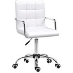 Vinsetto Office Chair, Makeup Vanity Chair, Mid Back Computer Chair, PU Leather Swivel Study Chair with Adjustable Height, Armrest and Rolling Wheels, White