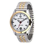 QINGQIAN English talking watches Suitable for The elderly and visually impaired,Gold and Silver shell, gold and Silver stainless steel telescopic strap, men's style