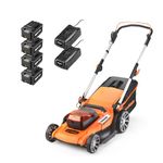 LawnMaster 48V 46cm Cordless Lawnmower with Spare Set of MX 24V 4.0Ah Batteries and 2 Fast Chargers. With Rear Roller, Grass Side Eject and Mulching Function, 2 Year Guarantee. For Larger Lawns.