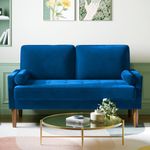 Vesgantti Small 2 Seater Sofa Blue, Comfy Sofa Couch with Spring Cushion, Velvet Sofa with Wood Legs, Modern Love Seat Sofa, Sofa 2 Seater for Living Room, Small Sofa for Bedroom, Blue Office Sofa