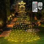 Christmas Lights Outdoor Star Curtain Lights Mains Powered Window Curtain Lights Plug in Christmas Tree Lights Outside 335 LED for Xmas Room Gazebo Decor(Warm White)