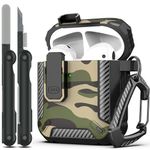 RFUNGUANGO for AirPods 2nd Generation Case Cover with Cleaner Kit, Military Hard Shell Protective Armor with Lock for AirPod Gen 1&2 Charging Case, Front LED Visible,Black Camouflage