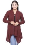 PIPASA Women Ladies Girls Winter Wear Woolen Open Front Hem Long Sleeves Shrug Top (M, MAROONTONE)